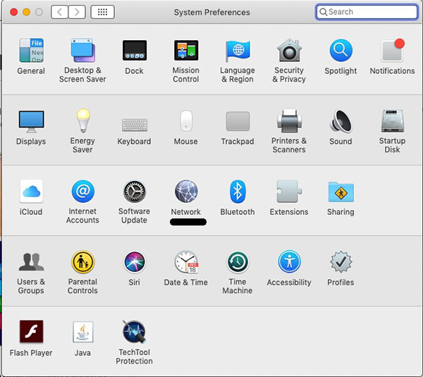 Mac System Preferences, select Network.