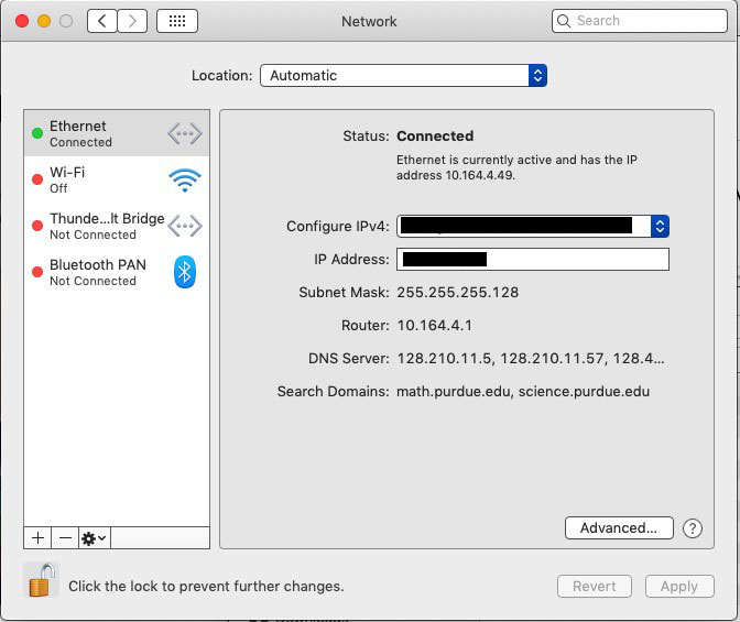Mac Network settings.