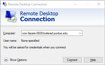 Remote Desktop Connection dialog box.
