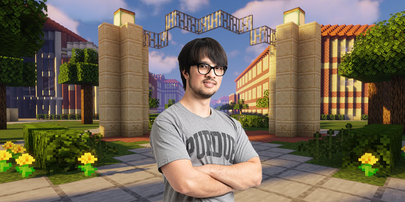 Senior Esteban Vicente-Paulino Richey built Purdue's campus inside of the popular  video game Minecraft.