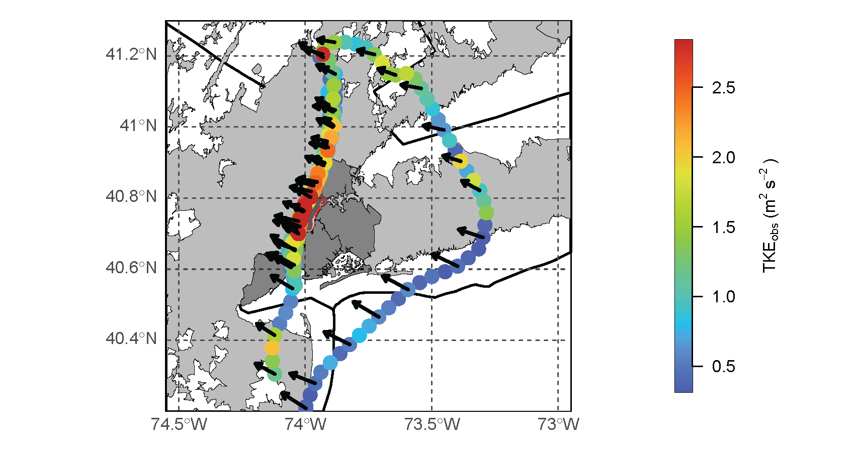 TKE scaled NY flight track