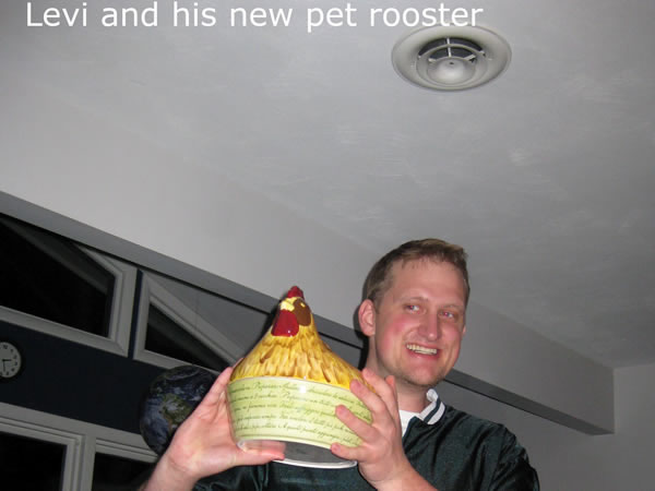 Levi and his new pet rooster