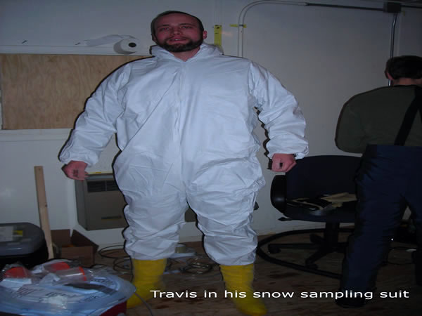 Travis in his snow sampling suit