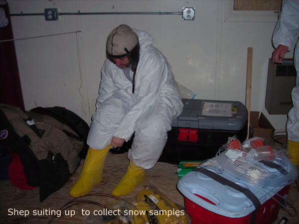 Shepson suiting up to collect snow samples