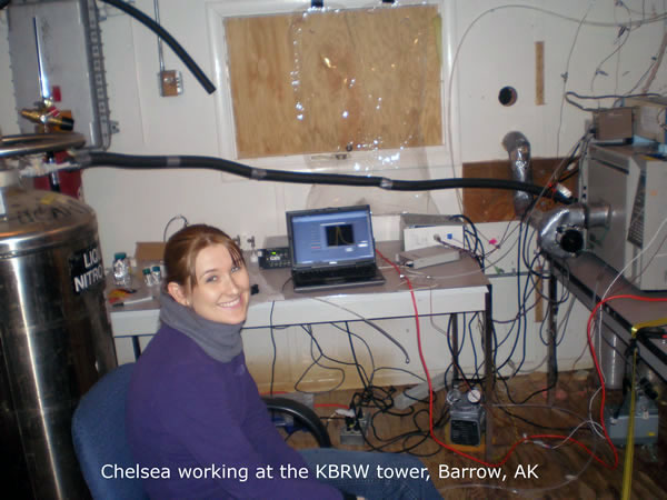 Chelsea working at the KBRW tower in Barrow, AK