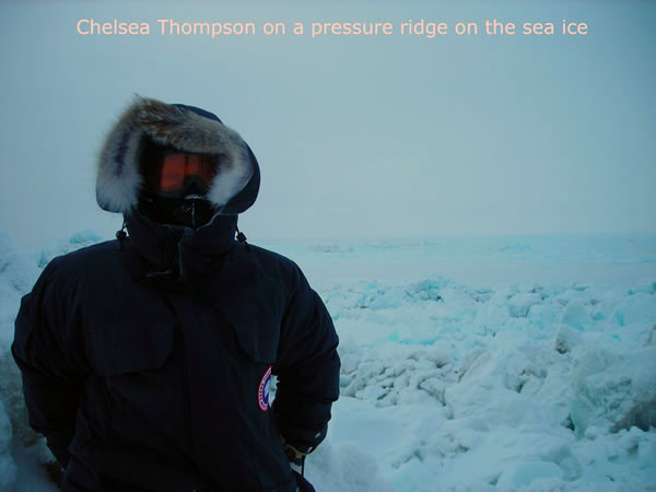 Chelsea Thompson on a pressure ridge on the sea ice