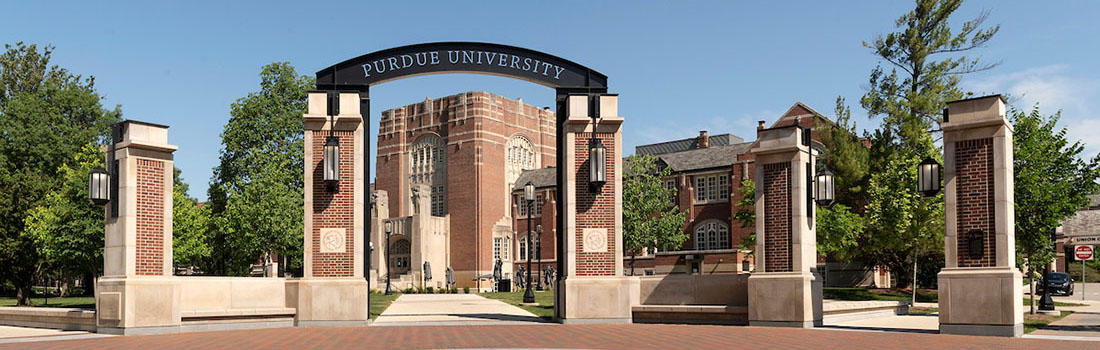 Entrance to Purdue University, looking at the Purdue Memorial Union.